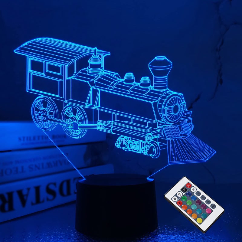 FULLOSUN Train Night Light, 3D Illusion Lamp for Kids, 16 Colors Changing with Remote Control Dim Function, Creative Birthday Xmas Gifts for Kids Boys Bedroom Decor - Image 1